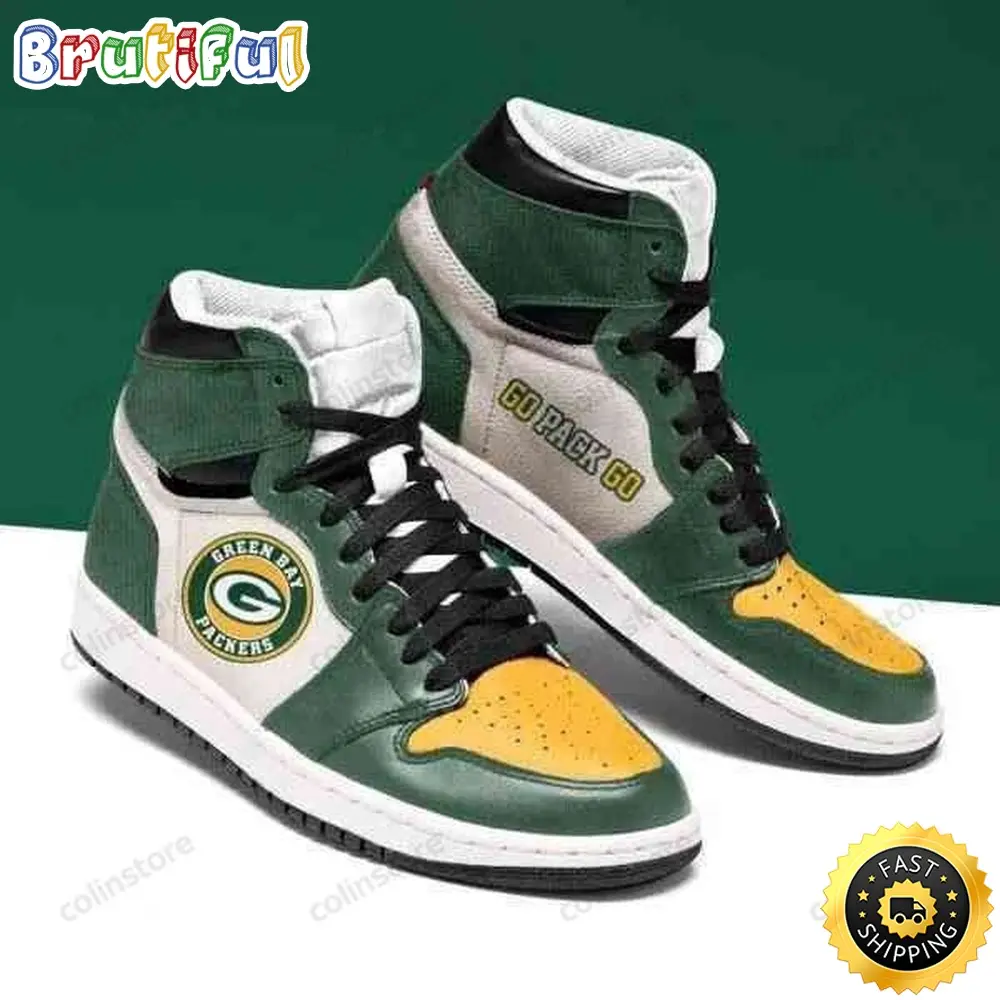 NFL Green Bay Packers Green Yellow Sneaker Air Jordan 1 High Sneakers NFL Green Bay Packers Green Yellow Sneaker Air Jordan 1 High Sneakers - Image 1