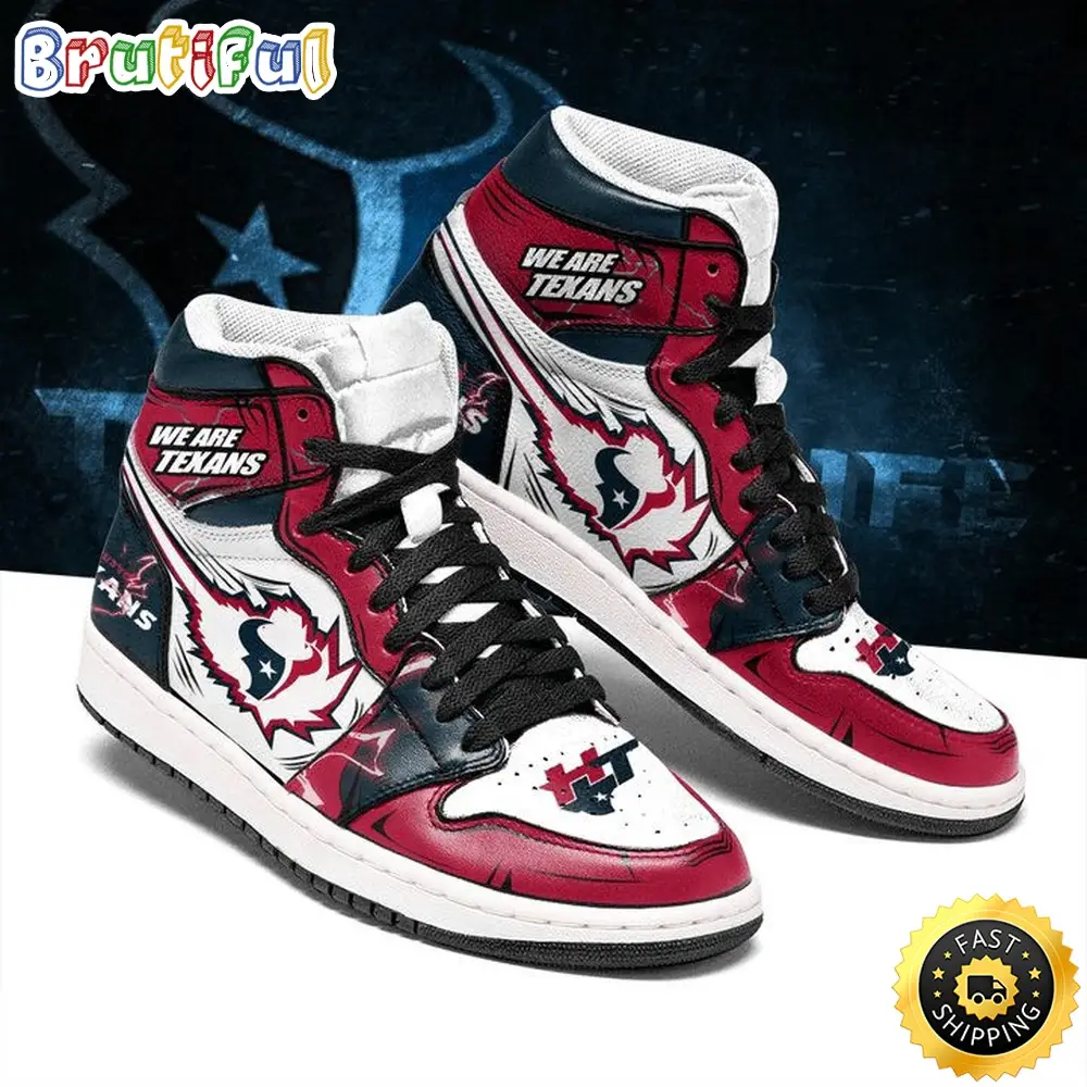 NFL Houston Texans Red White Air Jordan 1 High Sneakers NFL Houston Texans Red White Air Jordan 1 High Sneakers - Image 1