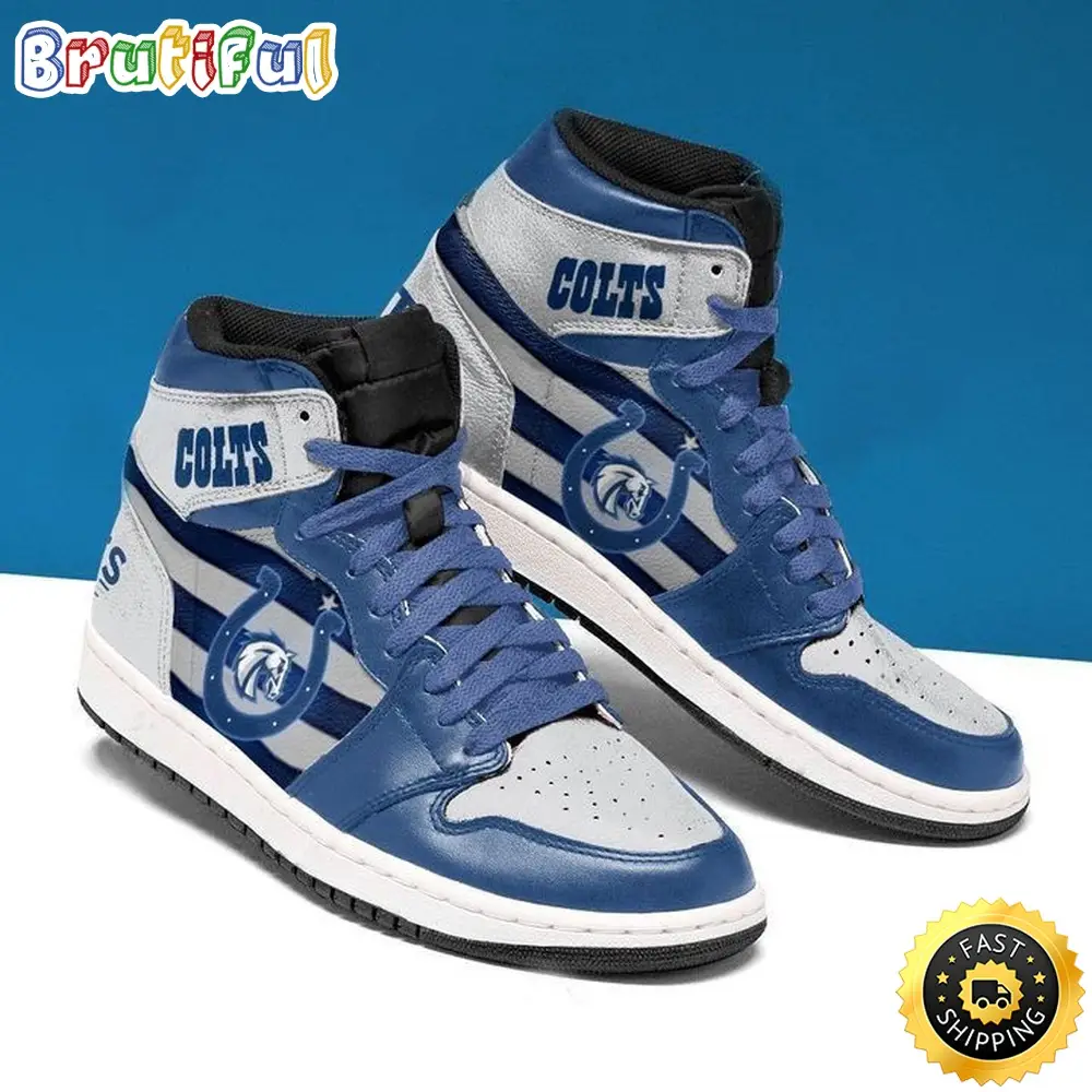 NFL Indianapolis Colts Blue Grey Air Jordan 1 High Sneakers NFL Indianapolis Colts Blue Grey Air Jordan 1 High Sneakers - Image 1