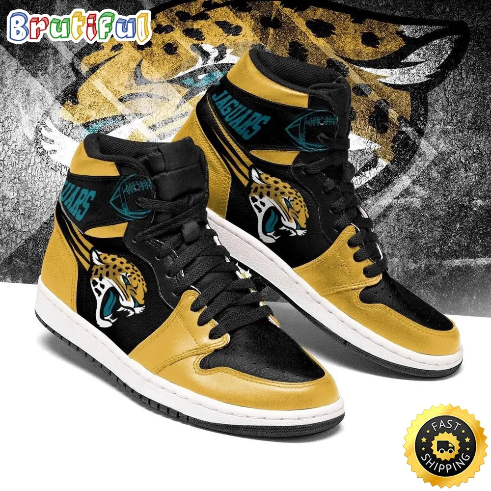 NFL Jacksonville Jaguars Gold Black Air Jordan 1 High Sneakers NFL Jacksonville Jaguars Gold Black Air Jordan 1 High Sneakers - Image 1