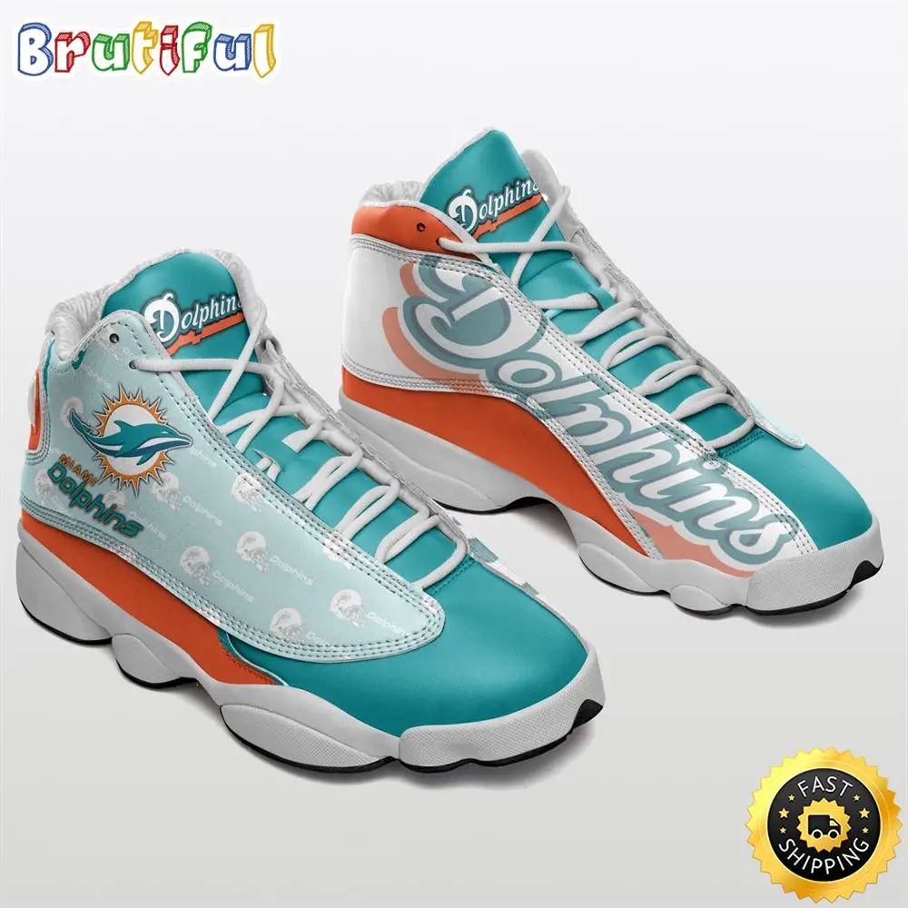 NFL Miami Dolphins Air Jordan 13 Shoes White Aqua Orange NFL Miami Dolphins Air Jordan 13 Shoes White Aqua Orange - Image 1