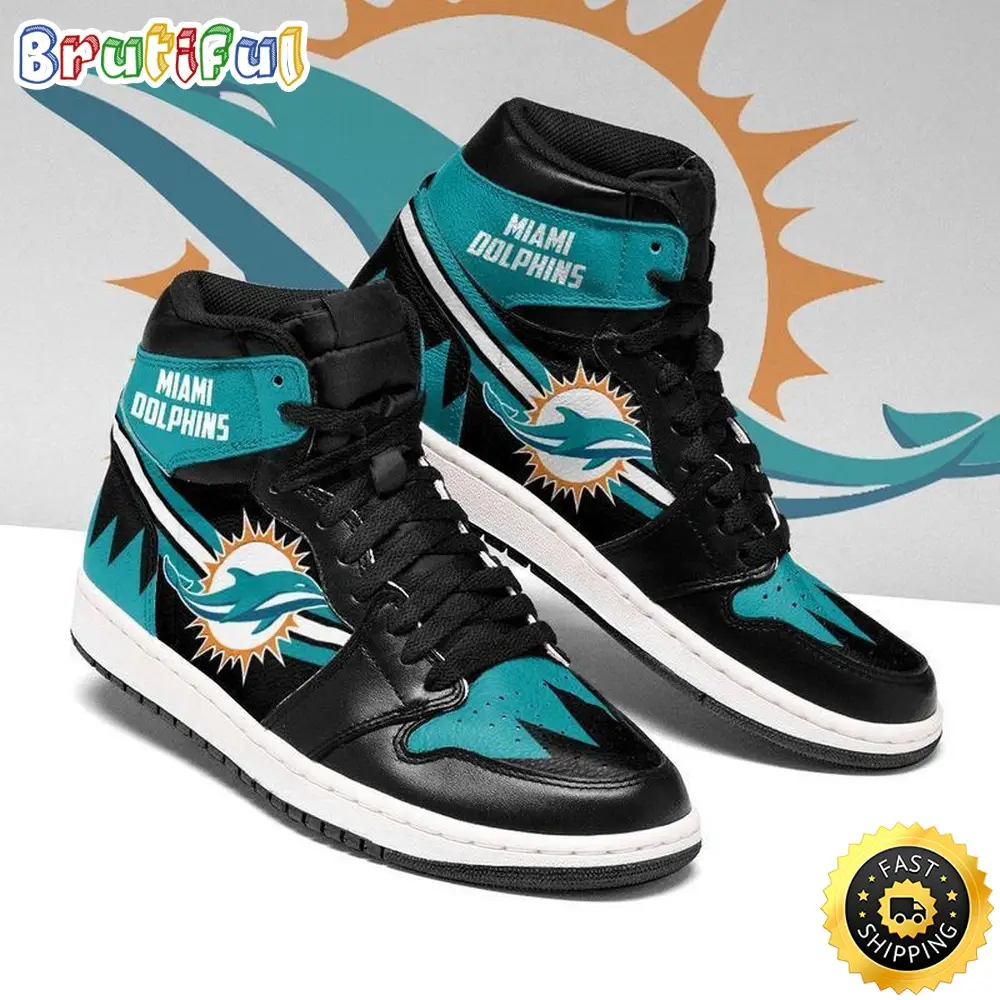 NFL Miami Dolphins Black Aqua Air Jordan 1 High Sneakers NFL Miami Dolphins Black Aqua Air Jordan 1 High Sneakers - Image 1