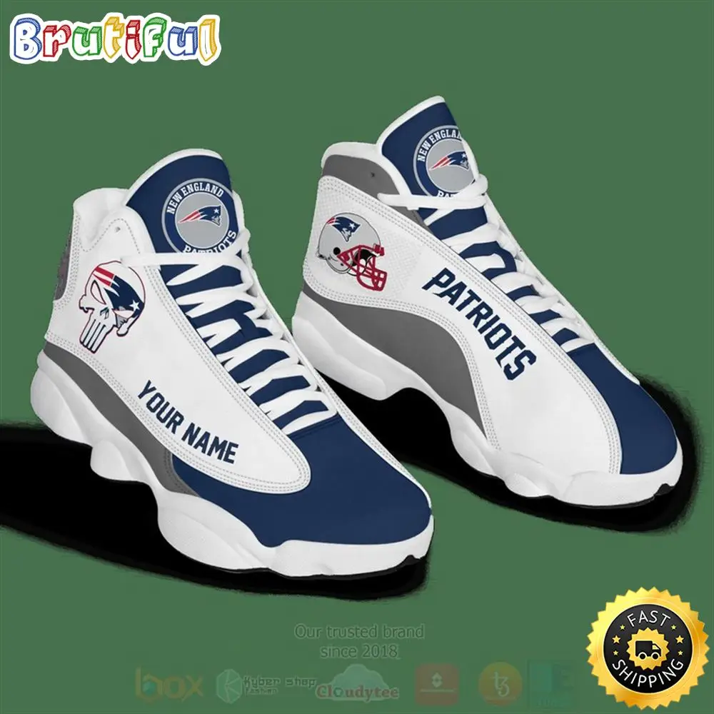 Nfl New England Patriots Punisher Skull Custom Name Air Jordan 13 Shoes Nfl New England Patriots Punisher Skull Custom Name Air Jordan 13 Shoes - Image 1