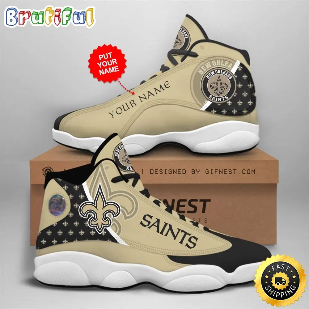 NFL New Orleans Saints Custom Name Air Jordan 13 Shoes V1 NFL New Orleans Saints Custom Name Air Jordan 13 Shoes V1 - Image 1