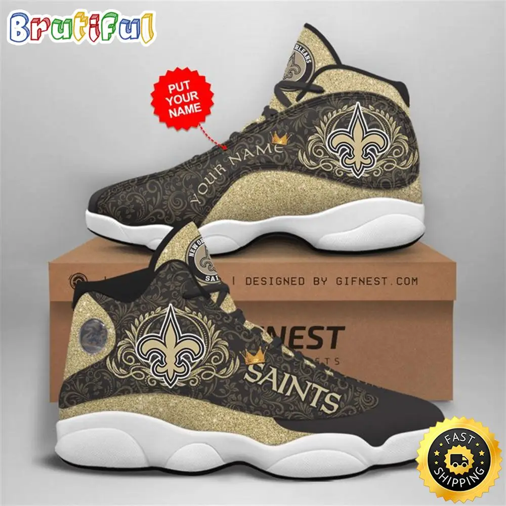 NFL New Orleans Saints Custom Name Limited Version Air Jordan 13 Shoes V2 NFL New Orleans Saints Custom Name Limited Version Air Jordan 13 Shoes V2 - Image 1