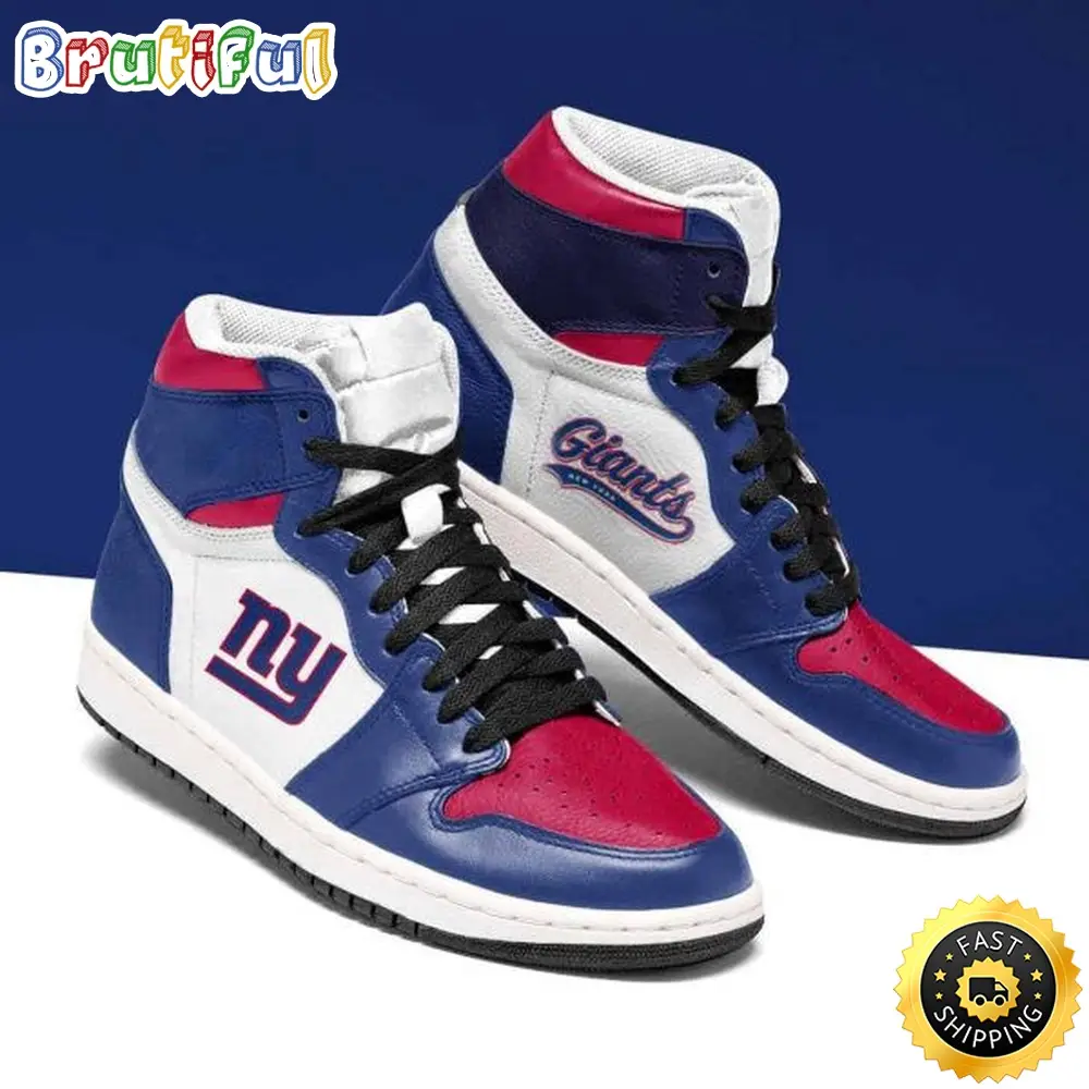 NFL New York Giants Blue White Air Jordan 1 High Sneakers NFL New York Giants Blue White Air Jordan 1 High Sneakers - Image 1