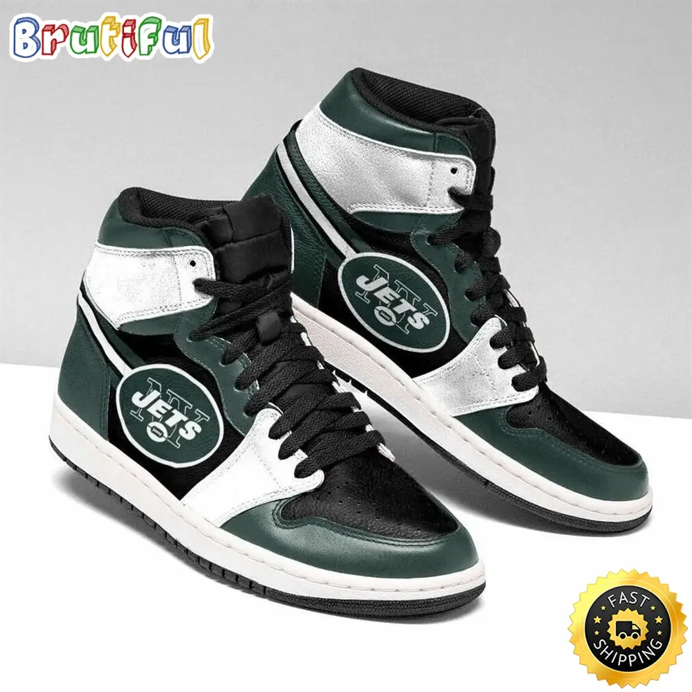 NFL New York Jets Black Green Air Jordan 1 High Sneakers For Fans NFL New York Jets Black Green Air Jordan 1 High Sneakers For Fans - Image 1