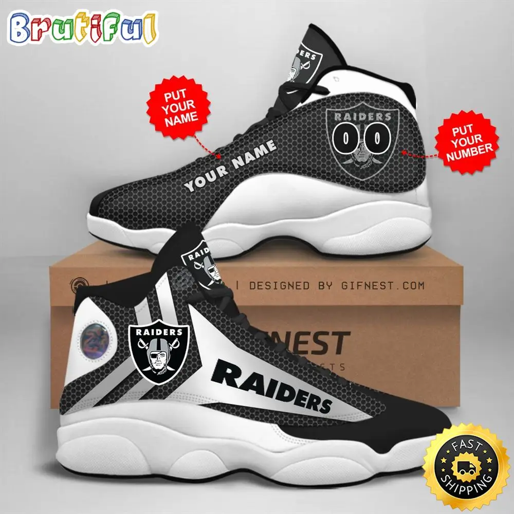 NFL Oakland Raiders Custom Name Number Air Jordan 13 Shoes V1 NFL Oakland Raiders Custom Name Number Air Jordan 13 Shoes V1 - Image 1