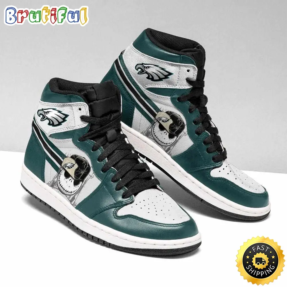NFL Philadelphia Eagles Jack Skellington Air Jordan 1 High Sneakers NFL Philadelphia Eagles Jack Skellington Air Jordan 1 High Sneakers - Image 1