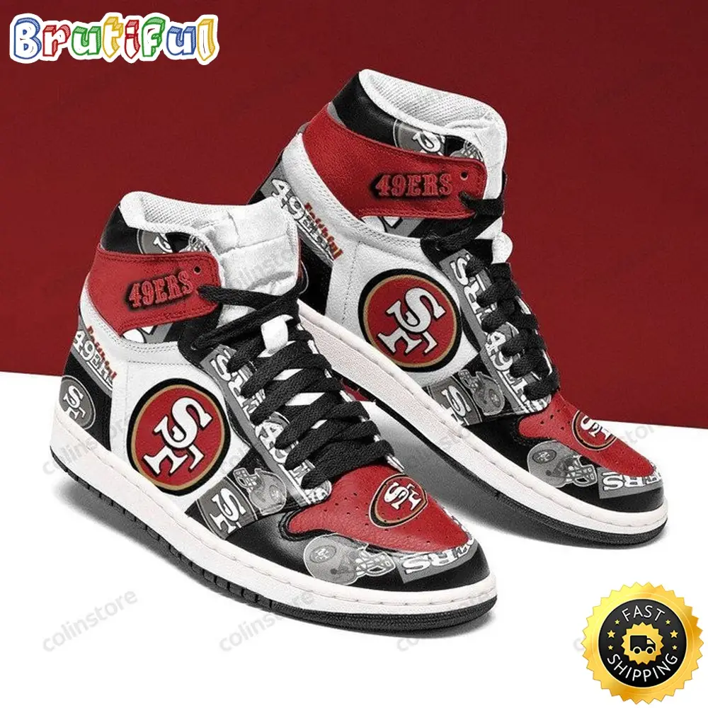 NFL San Francisco 49ers Red Grey Hat Air Jordan 1 High Sneakers NFL San Francisco 49ers Red Grey Hat Air Jordan 1 High Sneakers - Image 1
