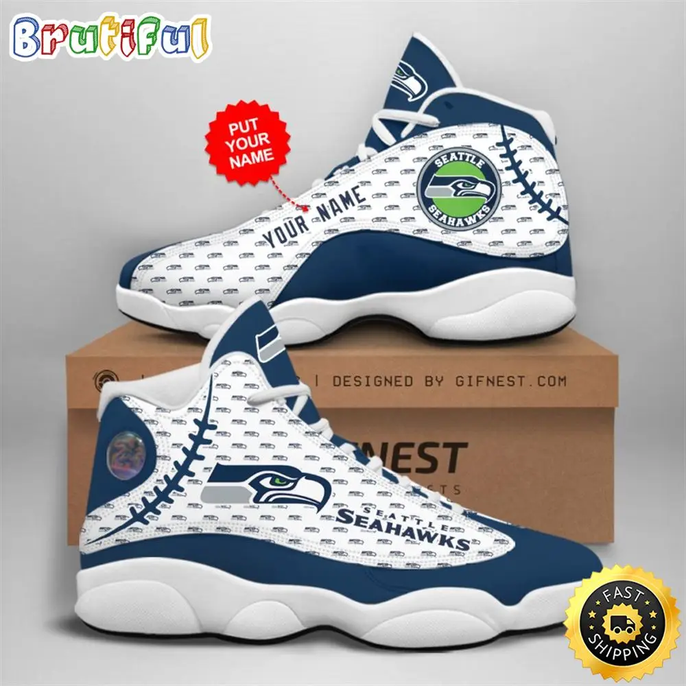 NFL Seattle Seahawks Custom Name Air Jordan 13 Shoes V4