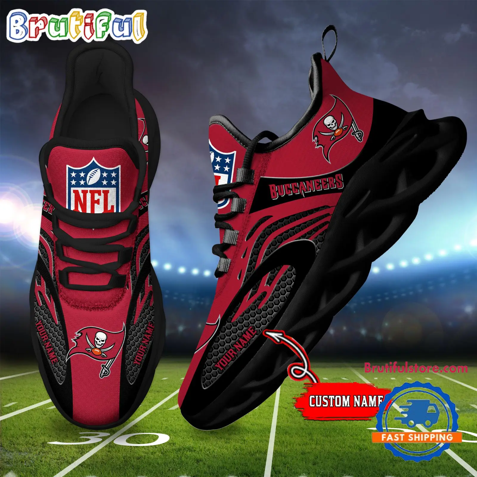 NFL Tampa Bay Buccaneers Football Logo Team New Design Max Soul Shoes Sneaker NFL Tampa Bay Buccaneers Football Logo Team New Design Max Soul Shoes Sneaker - Image 1