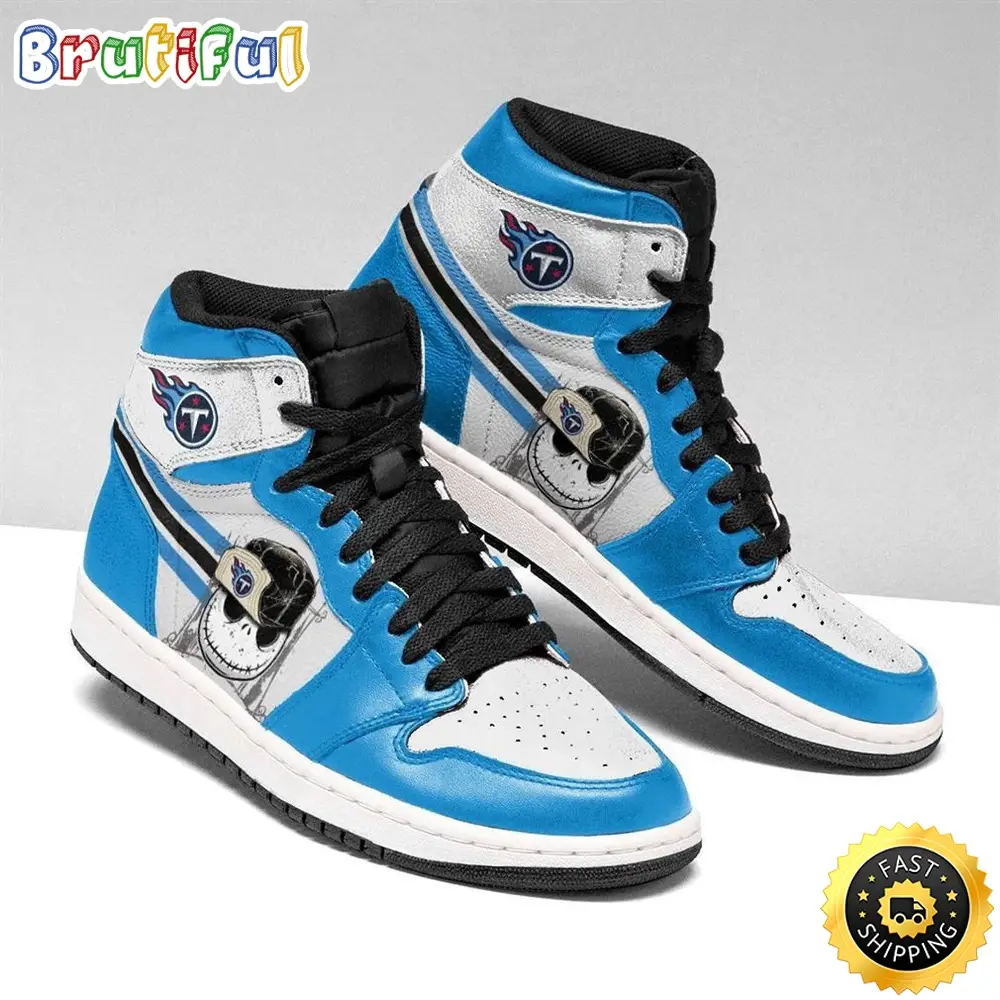 NFL Tennessee Titans Jack Skellington Air Jordan 1 High Sneakers NFL Tennessee Titans Jack Skellington Air Jordan 1 High Sneakers - Image 1