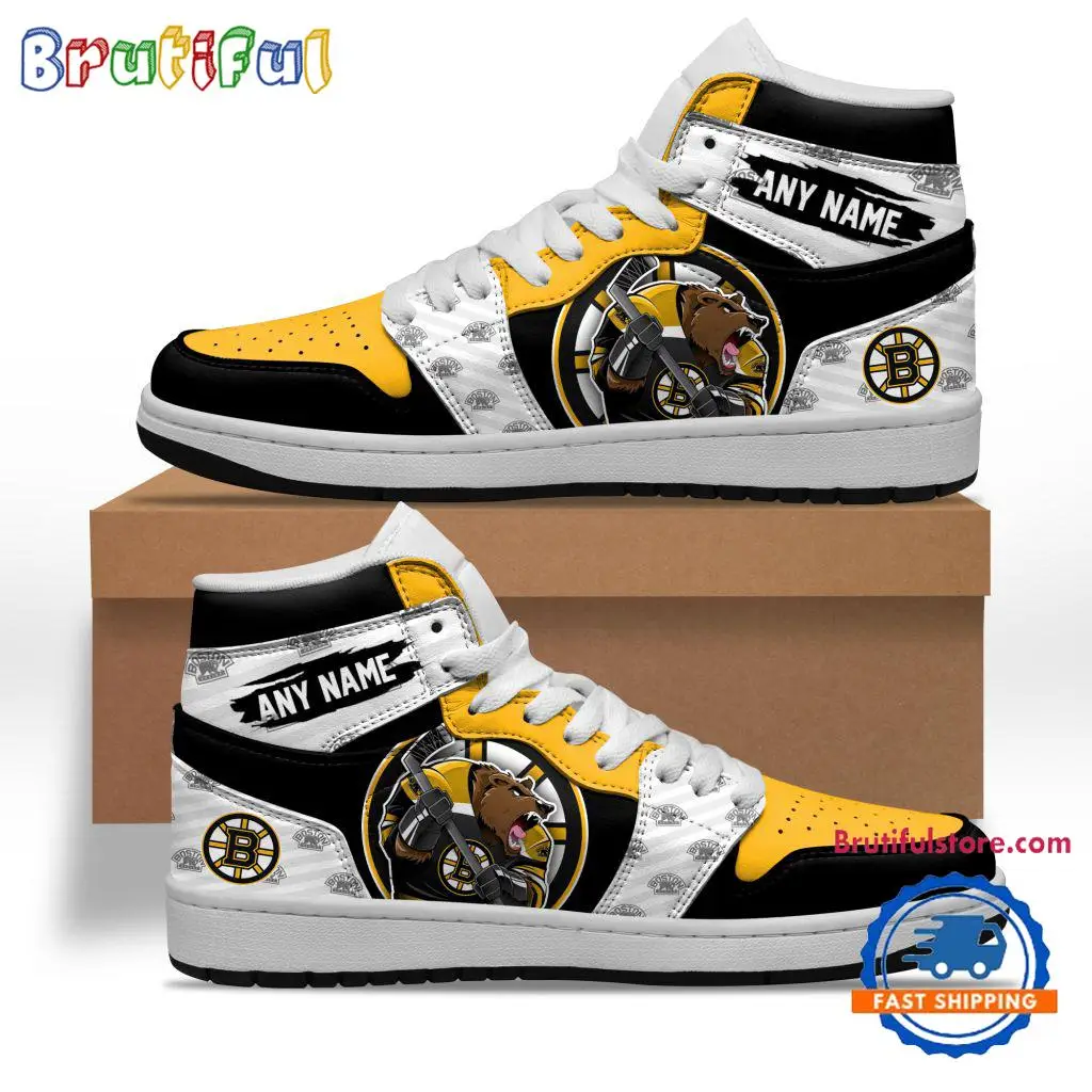 NHL Boston Bruins Team Mascot Design Air Jordan 1 Hightop Shoes NHL Boston Bruins Team Mascot Design Air Jordan 1 Hightop Shoes - Image 1