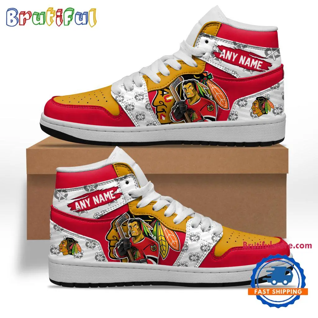 NHL Chicago Blackhawks Team Mascot Design Air Jordan 1 Hightop Shoes NHL Chicago Blackhawks Team Mascot Design Air Jordan 1 Hightop Shoes - Image 1