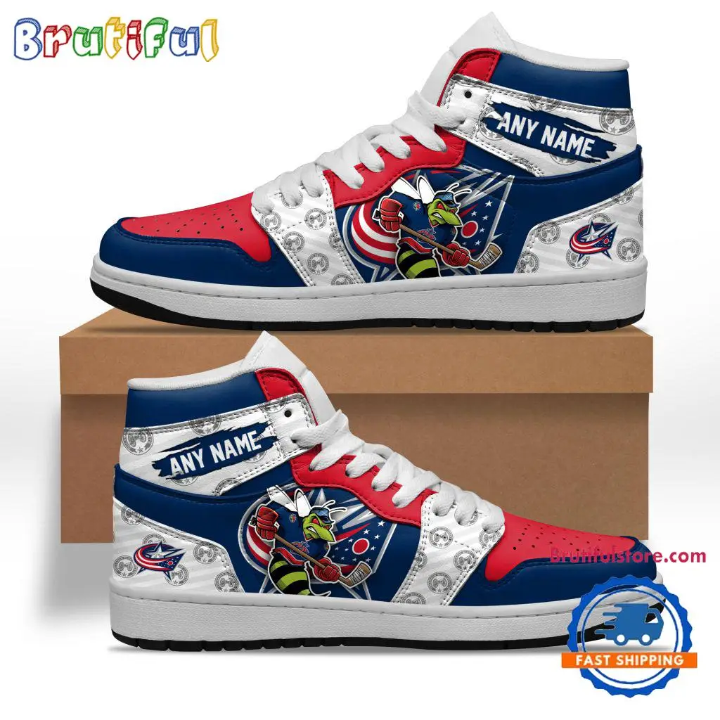NHL Columbus Blue Jackets Team Mascot Design Air Jordan 1 Hightop Shoes