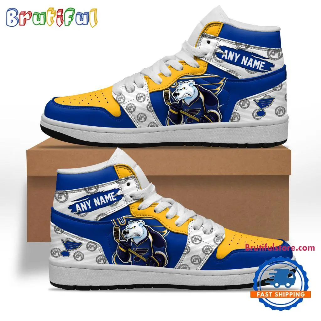 NHL St. Louis Blues Team Mascot Design Air Jordan 1 Hightop Shoes NHL St. Louis Blues Team Mascot Design Air Jordan 1 Hightop Shoes - Image 1