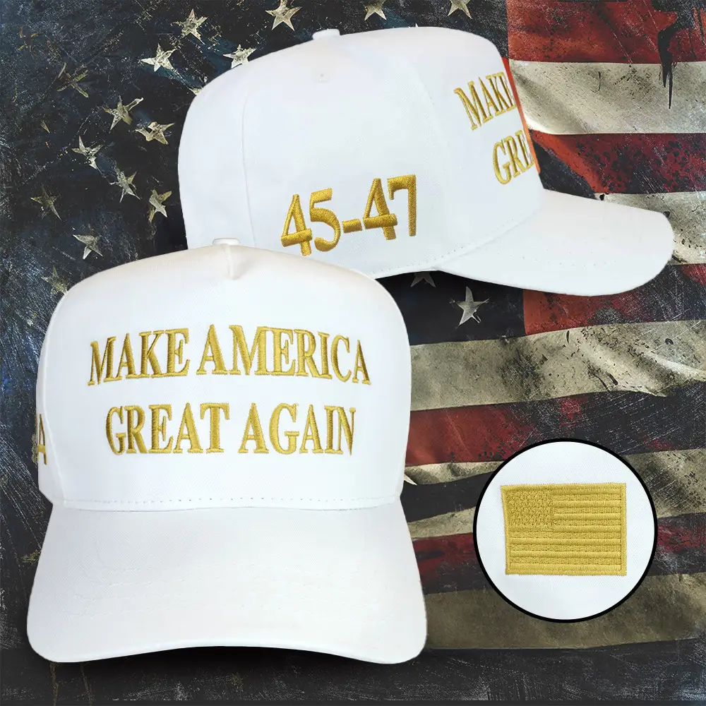 Nick Bosa MAGA Hat Embroidered Gold White MAGA Hat Donald Trump 2024 Merchandise