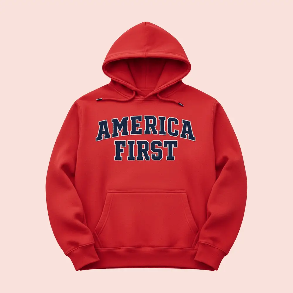 Nick Fuentes Merch America First Collegiate Hoodie America First Nick Fuentes Merch Red Nick Fuentes Merch America First Collegiate Hoodie America First Nick Fuentes Merch Red - Image 1
