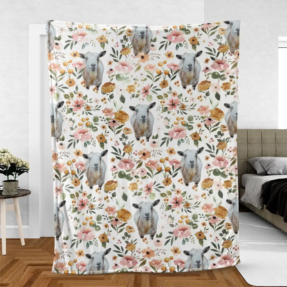 Nigerian Dwarf Goat Floral Pattern Blanket Farm Blanket Gift For Farmer