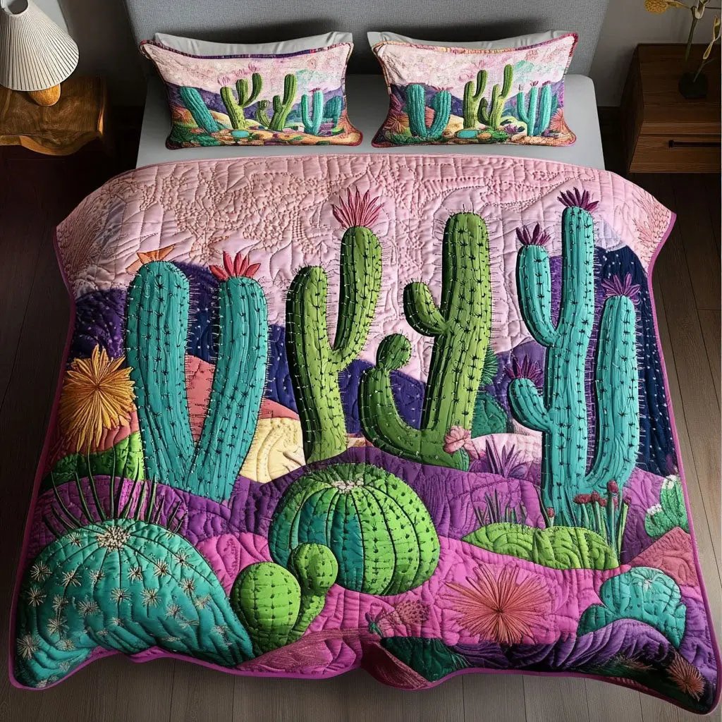 Night Bloom Cactus Quilted Bedding Set Cute Bedroom Decor Succulent Gift Ideas Night Bloom Cactus Quilted Bedding Set Cute Bedroom Decor Succulent Gift Ideas - Image 1