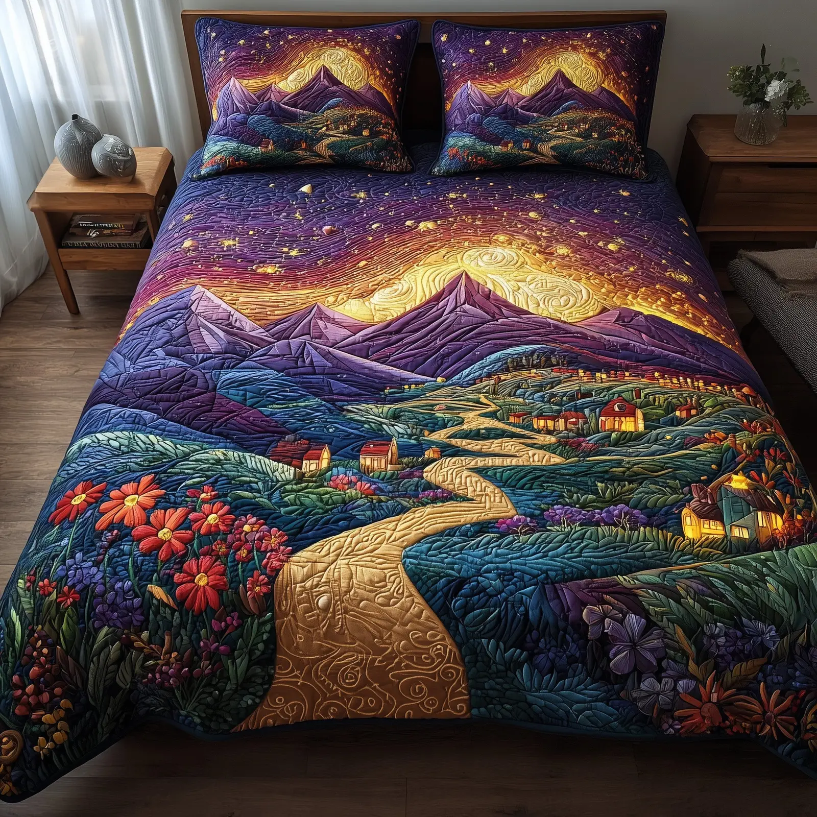 Night Court City Of Starlight Quilted Bedding Set Lightweight