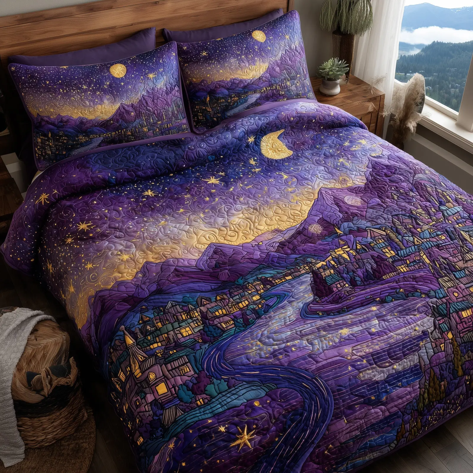 Night Court City Of Starlight Quilted Bedding Set Linen Blend