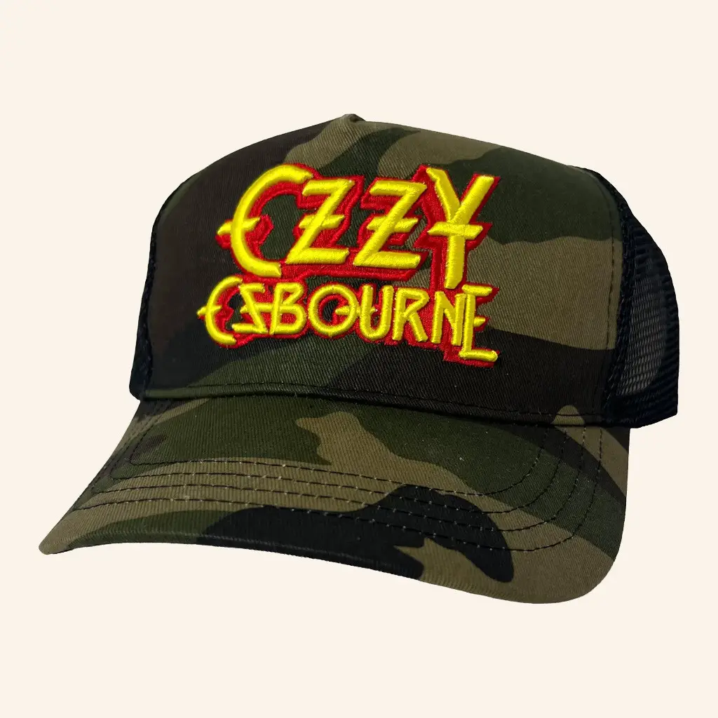 Night Shift Merch Ozzy Osbourne Logo Camo Trucker Hat Embroidered Gifts For Brother - WearandDecor