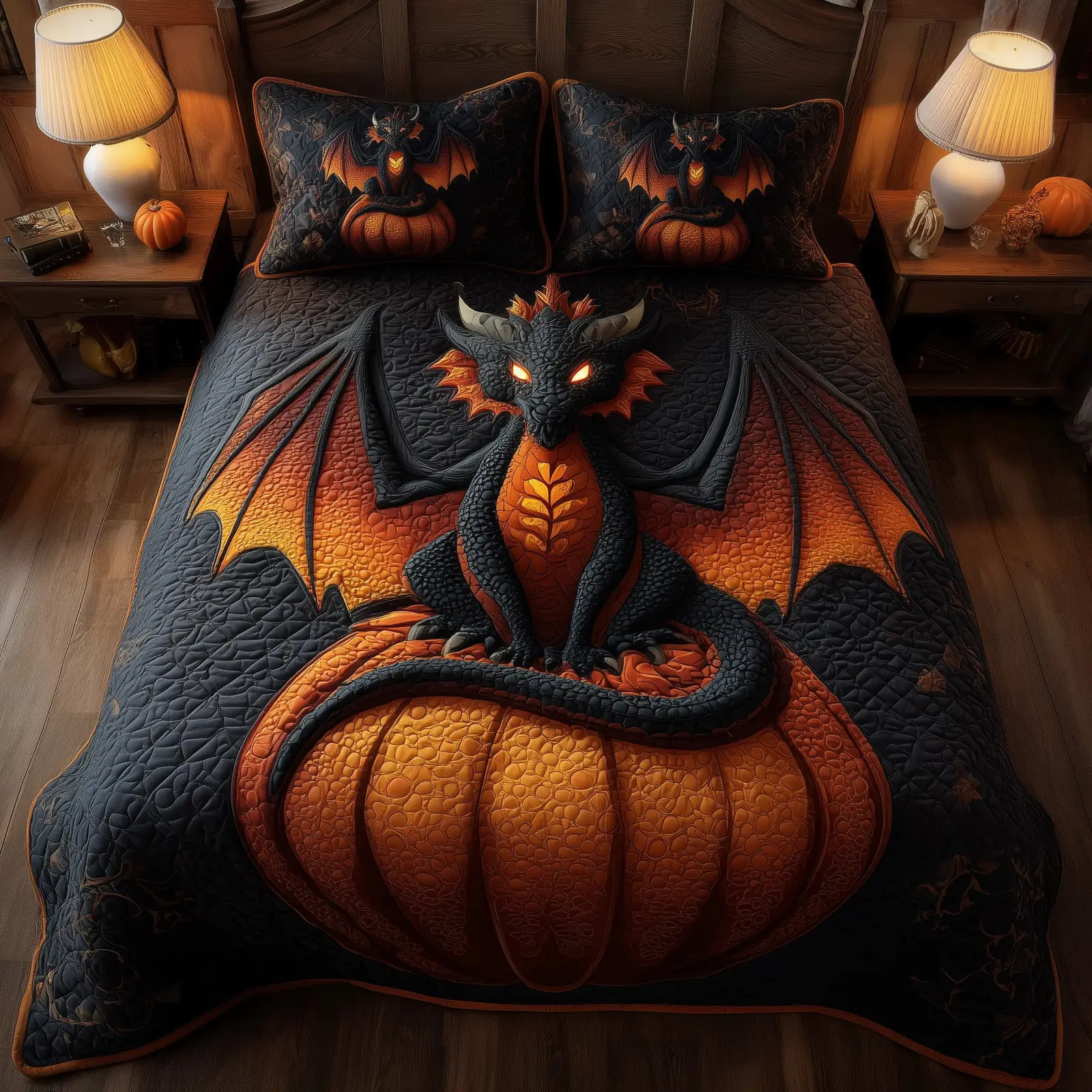 Nightfall Dragon Quilted Bedding Set Hypoallergenic