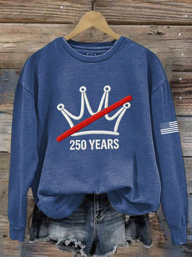 No Kings 250 Years Embroidered Sweatshirt Patriotic American Flag Shirt Best Gift For Supporters