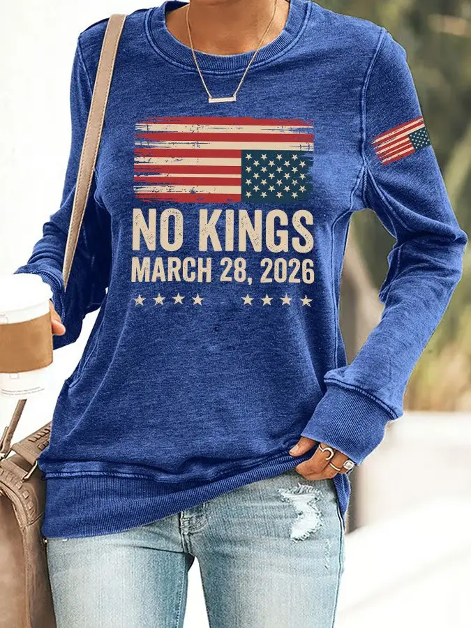 No Kings March 28 2026 Long Sleeve Shirt American Flag Protest Clothing Best Gift For Democracy Supporters No Kings March 28 2026 Long Sleeve Shirt American Flag Protest Clothing Best Gift For Democracy Supporters - Image 1
