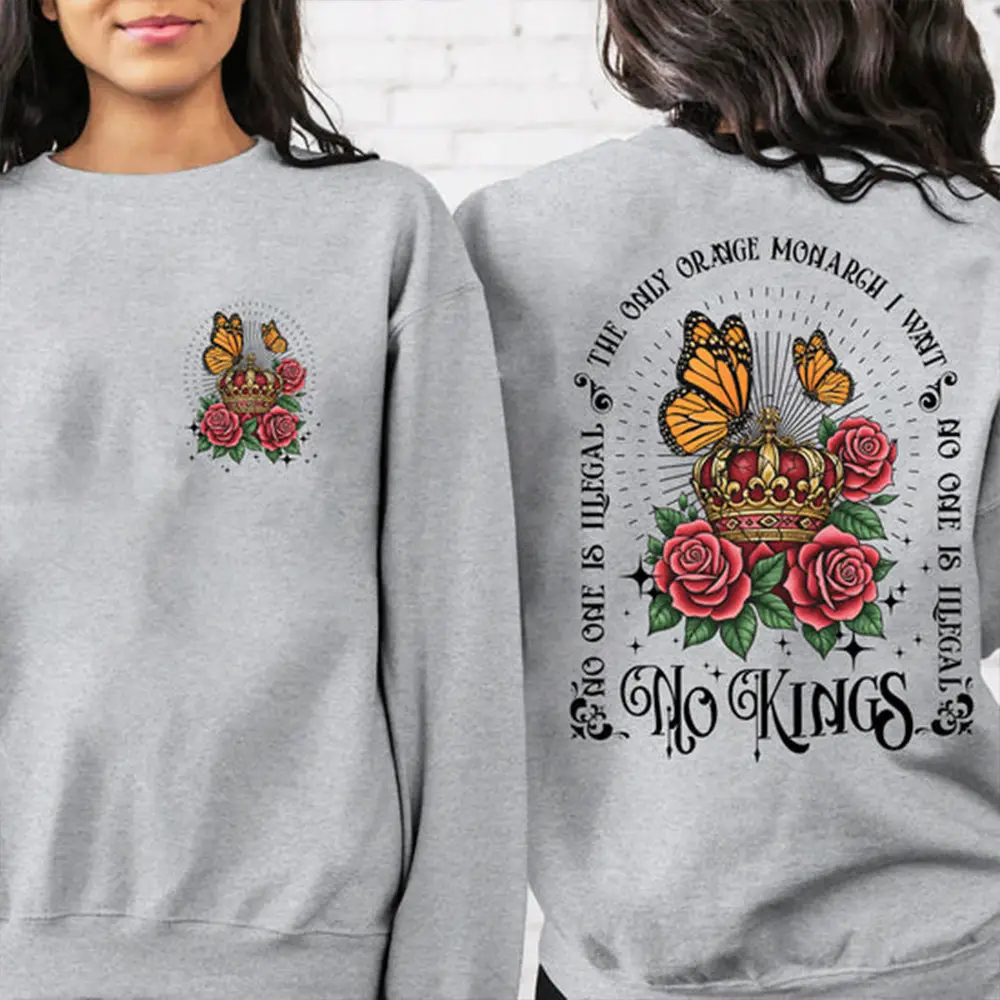 No Kings No One Is Illegal On Stolen Land Floral Sweatshirt Antifa Clothing Protest Clothing