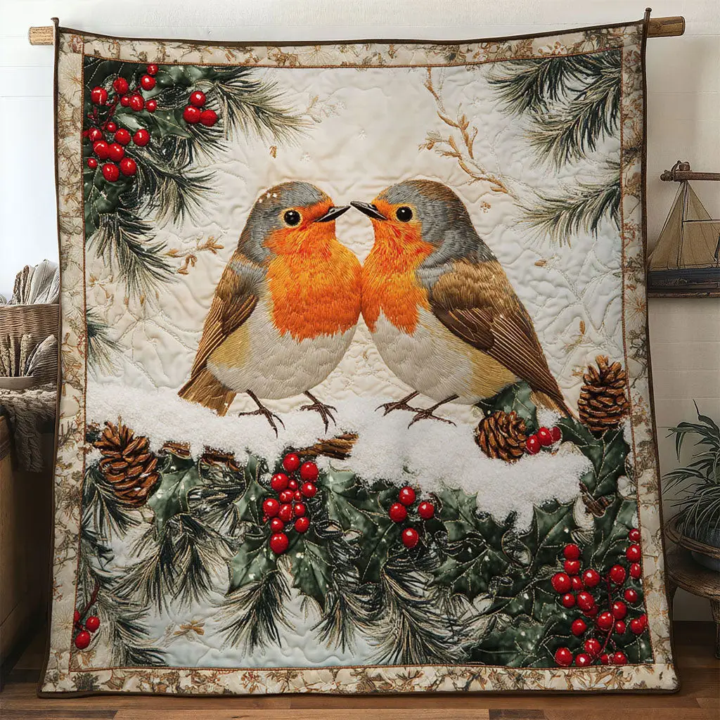 Noel Birds European Robin Quilt Soft Quilt Blanket to Add Style and Warmth Noel Birds European Robin Quilt Soft Quilt Blanket to Add Style and Warmth - Image 1
