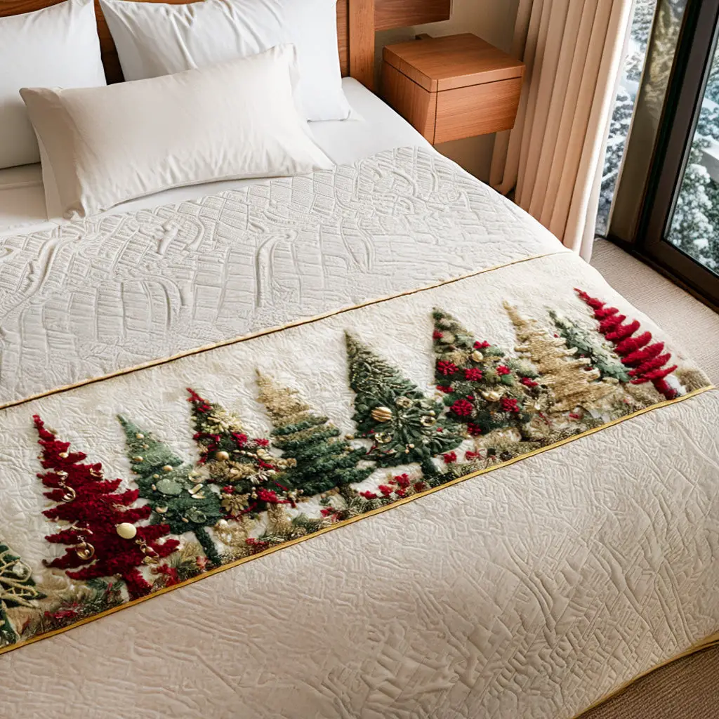 Noel Forest Quilted Bed Runner Christmas Forest Style Gift for Husband