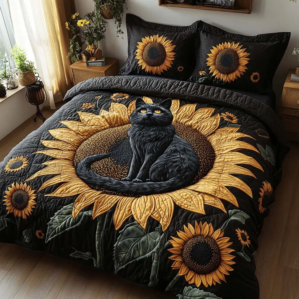 Noir Sun Quilted Bedding Set Personalized Bedding Set Gift for Couples Noir Sun Quilted Bedding Set Personalized Bedding Set Gift for Couples - Image 1