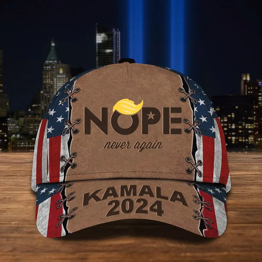 Nope Never Again American Flag Hat Anti Trump Hat Funny Political Kamala Harris Merch