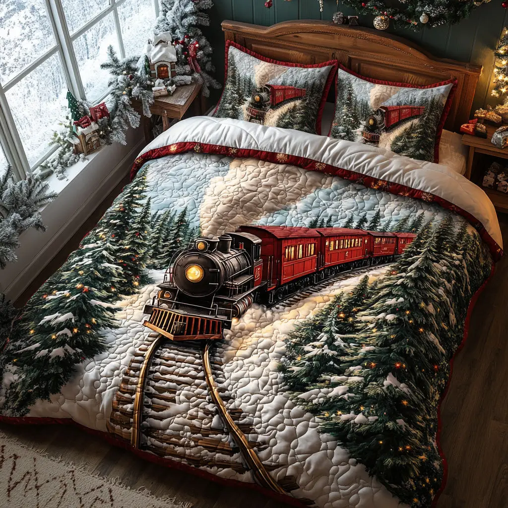 North Star Train Quilted Bedding Set Premium Duvet Cover Gift Set for Mom or Grandma