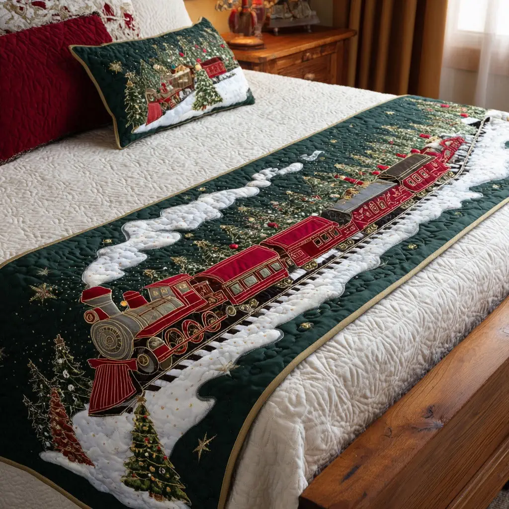 Northbound Train Quilted Bed Runner Northbound Train Journey Holiday Gift for Husband