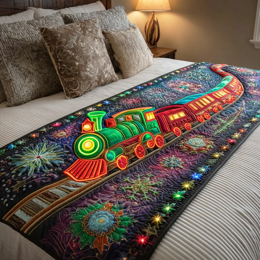Northlight Rail Quilted Bed Runner Northlight Railway Scene Christian Holiday Gift