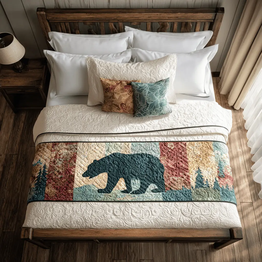 Northwood Nights Quilted Bed Runner Northwood Night Scene Winter Home Gift