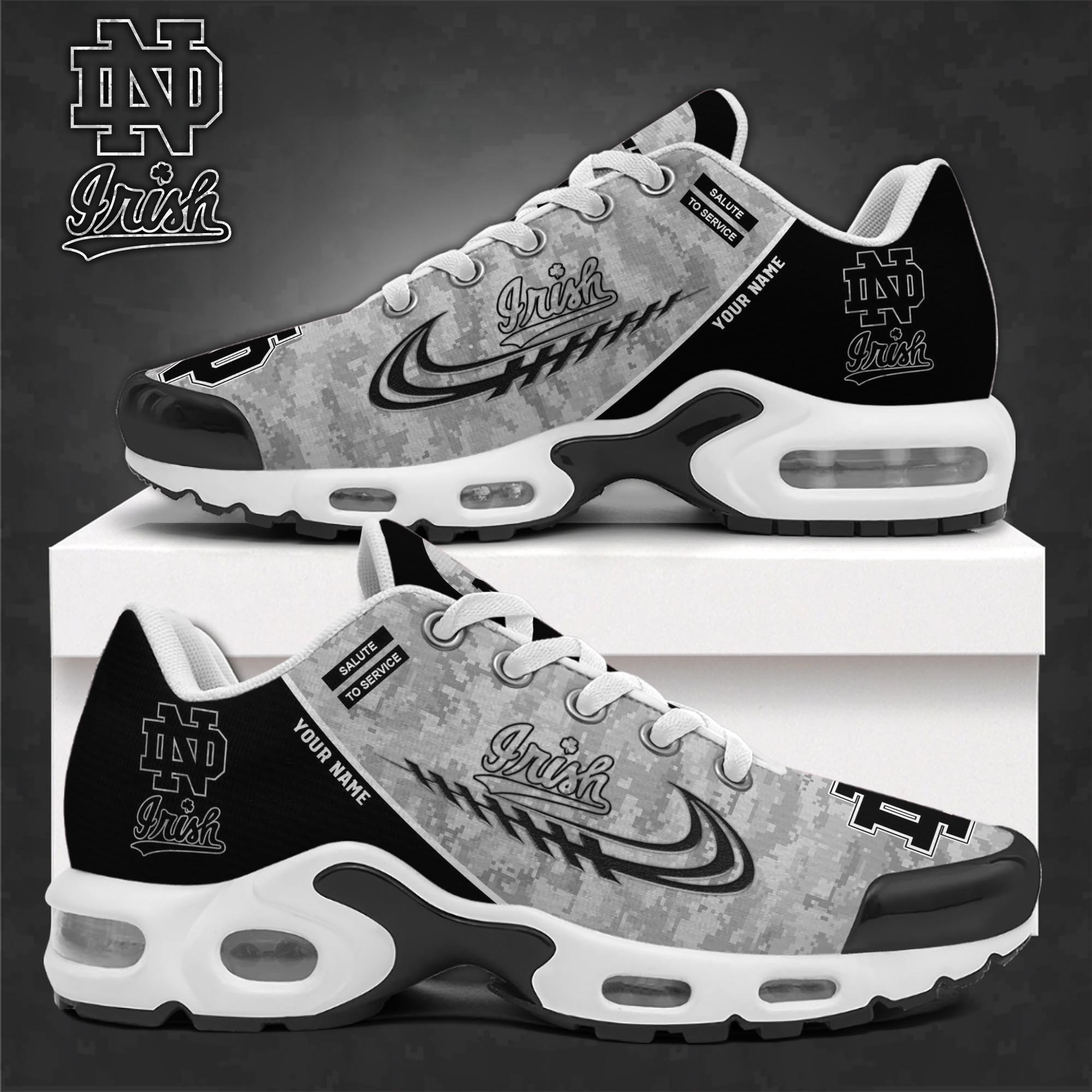 Notre Dame Fighting Irish Shoes 2026 Version Custom Name, Camouflage Shoes Ph585