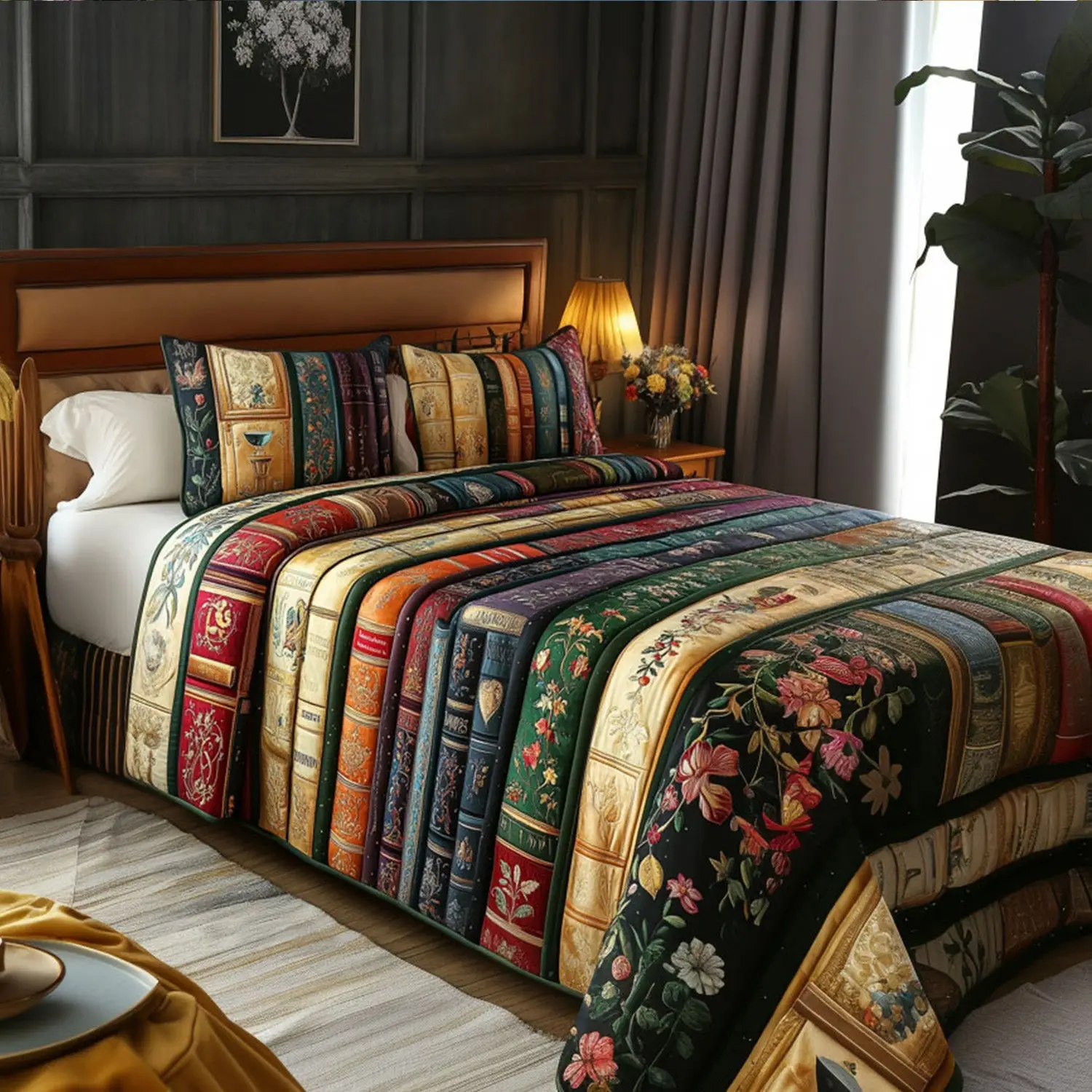 Novel Beauty Quilted Bedding Set Cozy Bedroom Decor Book Lovers Gifts For Mom