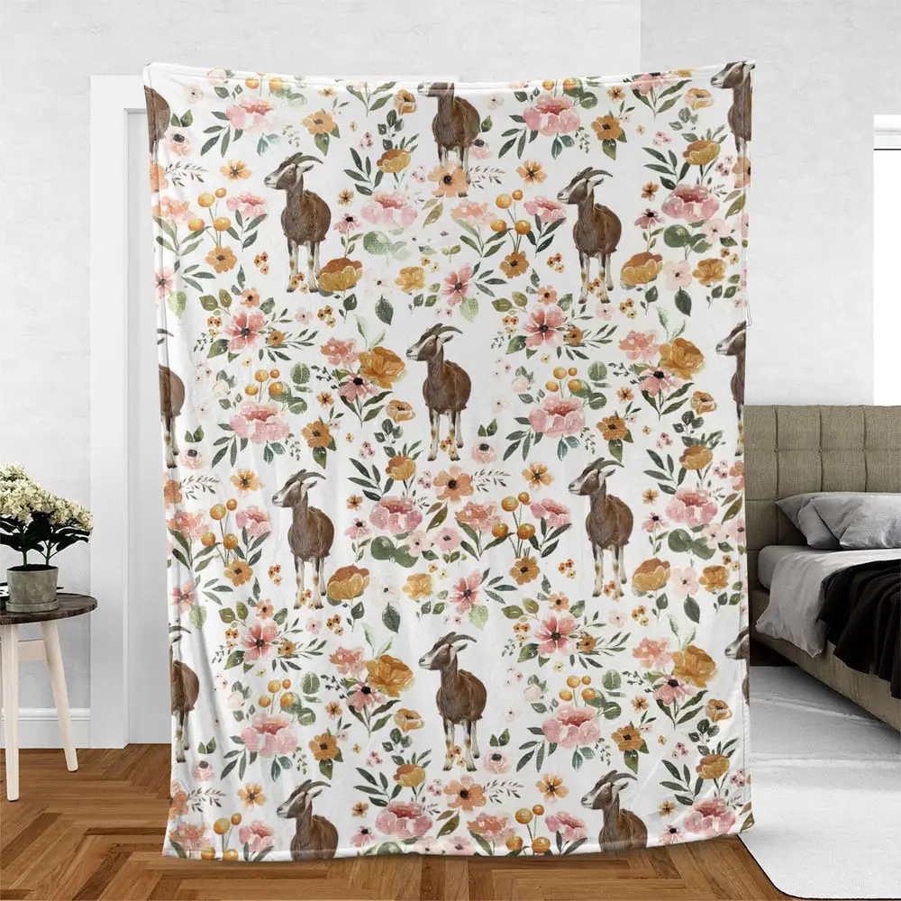 Nubian Goat Floral Pattern Blanket Farm Blanket Gift For Farmer