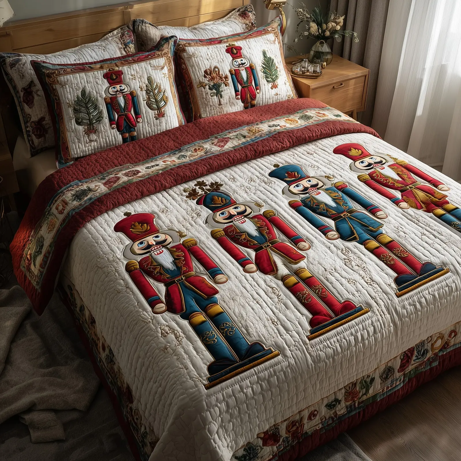 Nutcracker Quilted Bedding Set Linen Blend