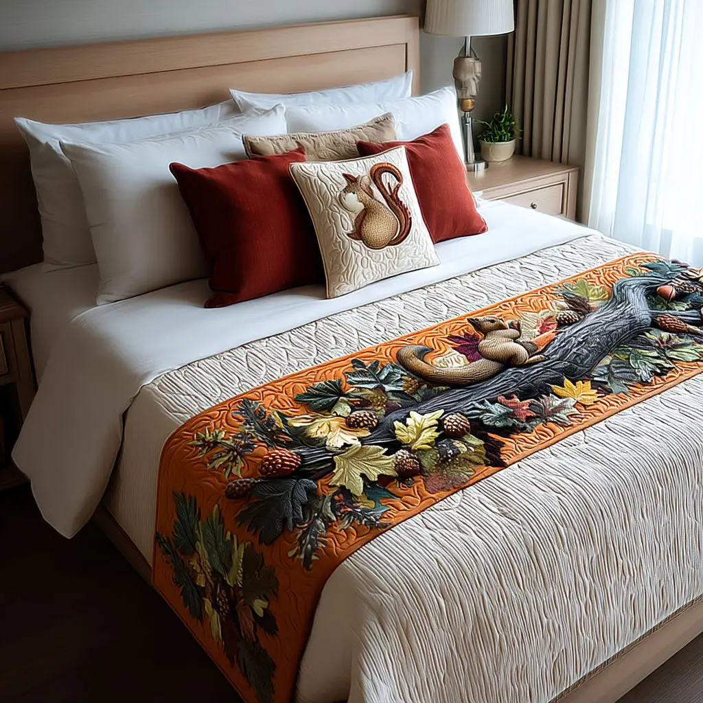 Nutty Autumn Fun Quilted Bed Runner Nutty Autumn Fun Seasonal Gift