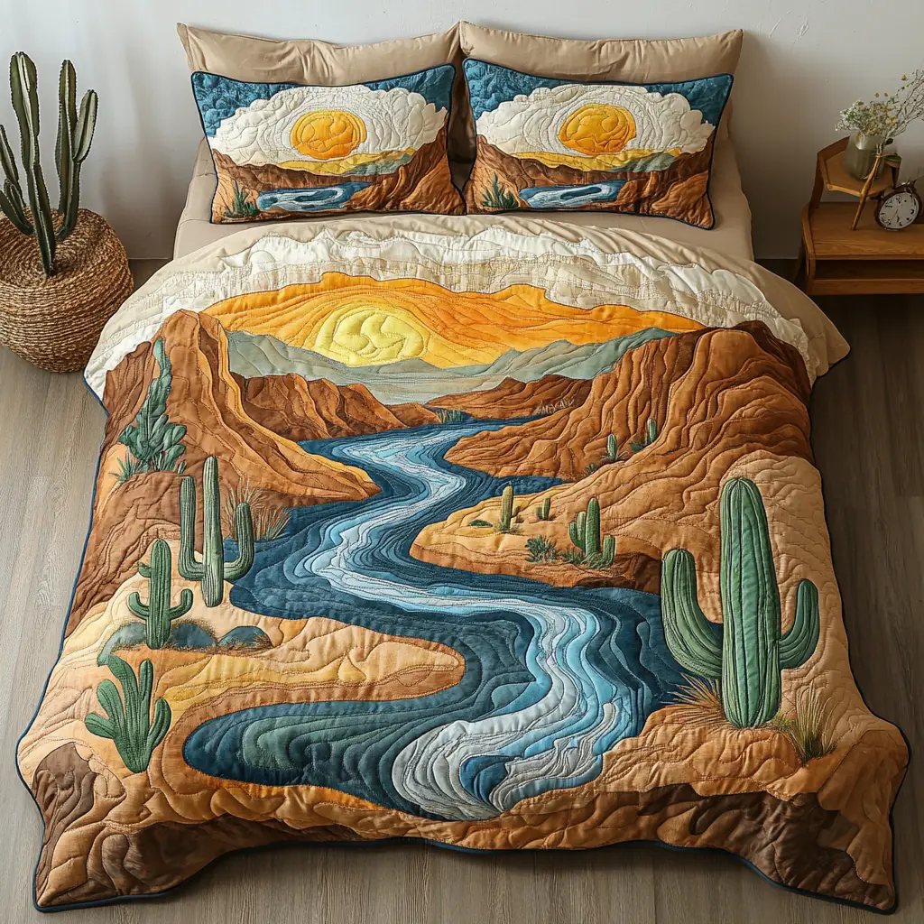 Oasis Escape Quilted Bedding Set Bed Decorations Cactus For Birthday Gift Oasis Escape Quilted Bedding Set Bed Decorations Cactus For Birthday Gift - Image 1