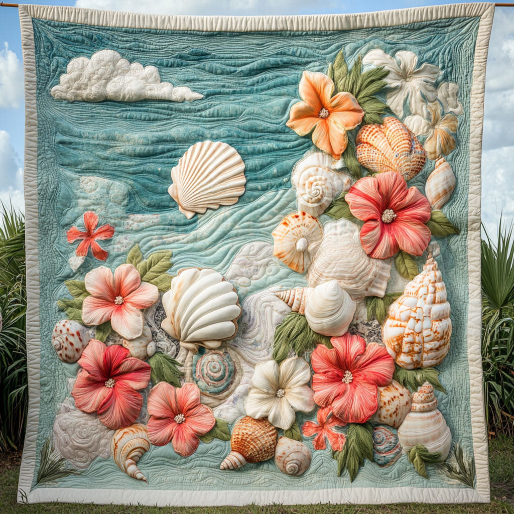 Ocean Bloom Quilted Blanket Bed Christmas Decor Gifts For An Ocean Lover