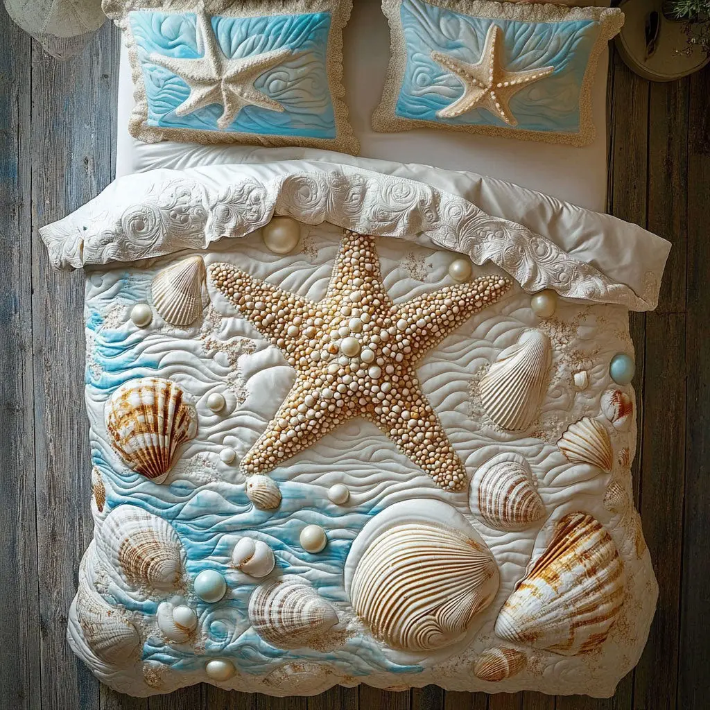 Ocean Bounty Quilted Bedding Set Duvet Cover Bedspread Gifts For Family