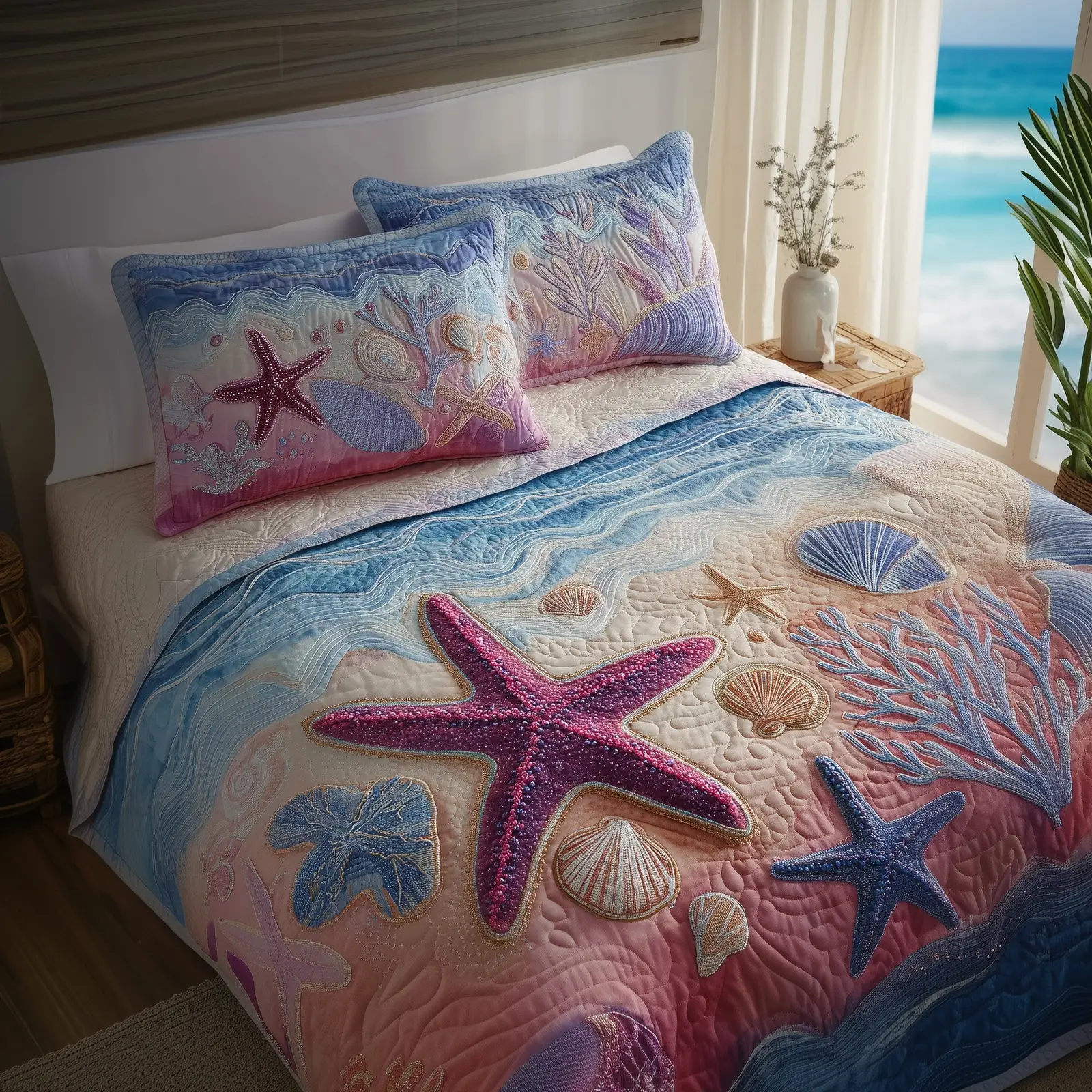 Ocean Breeze Quilted Bedding Set Cozy Bedroom Ocean Breeze Quilted Bedding Set Cozy Bedroom - Image 1