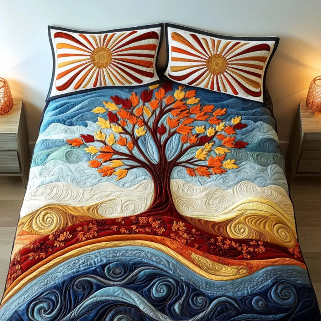 Ocean Breeze Tree Quilted Bedding Set Cute Room Decor Tree Of Life Gifts For Him Ocean Breeze Tree Quilted Bedding Set Cute Room Decor Tree Of Life Gifts For Him - Image 1